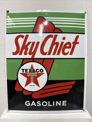 Sky Chief Texaco Gasoline Sign 12.75x16 Vintage Metal Gas Sign