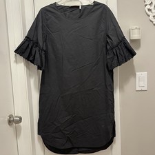 Mini Vestido See By Chole Camiseta Cambio con Volantes 4 Negro Popelina Detallado Acampanado Corto Slv