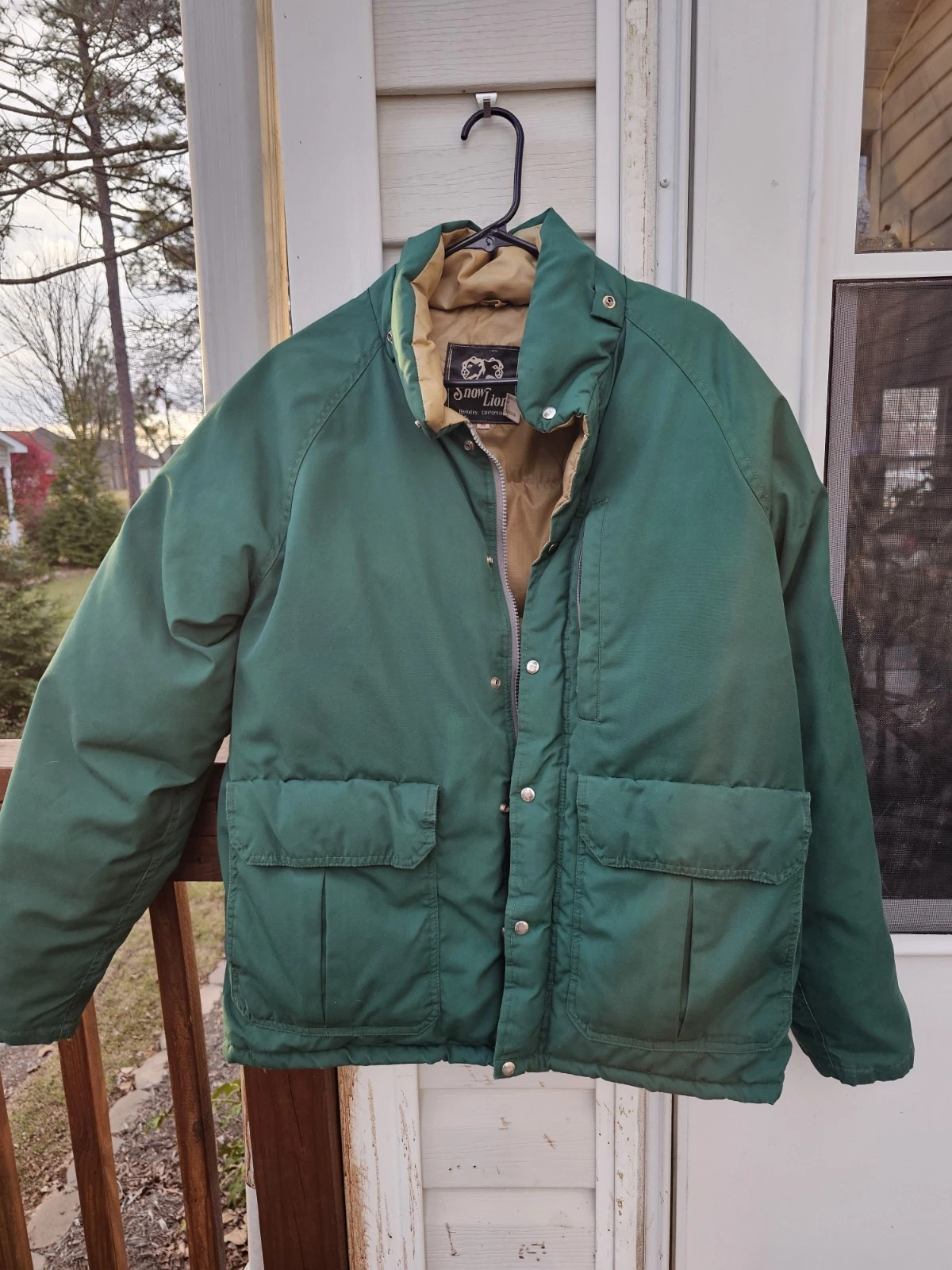 70's SNOW LION Polar Guard Mountain Jacket Moss Green Vtg Size M Stained No Hat