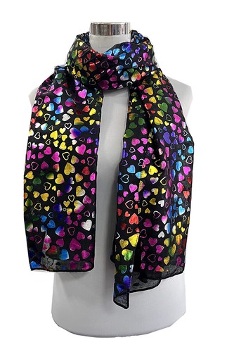 Sciarpa donna donna multicolore lamina stampa cuore metallo motivo pellicola colorata - Foto 10 di 11