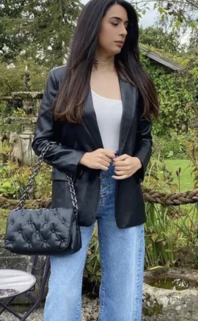 ZARA NEW WOMAN STRAIGHT CUT FAUX LEATHER BLAZER JACKET BLACK 4369/257 L image 2
