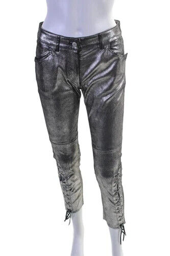Isabel Marant 38 6 M Real Leather Pants legging Silver Metallic Laces Nordstrom - Picture 1 of 21