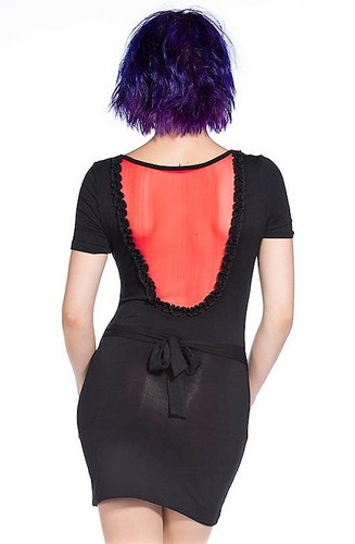 B15 Banned Black Red Mirror Skulls Punk Rock Gothic Tunic Top Mini Fitted Dress - Picture 7 of 8