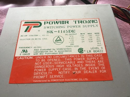 Power Tronics SK-4145DE 145 Watt AT Power Supply with Cable power Cord Switch - Picture 2 of 2
