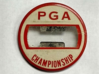 vintage P.G.A. PGA Championship Golf slotted Button round Window Pin red & white