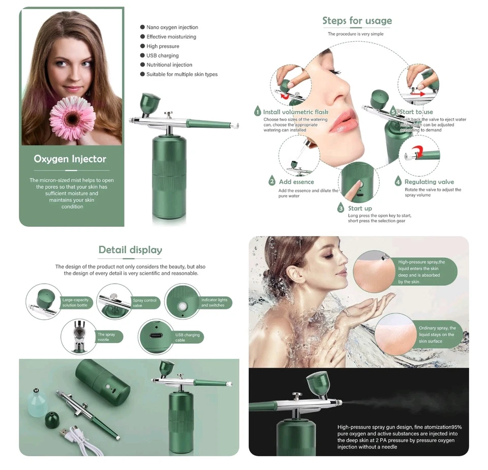 Mini compresor de aerógrafo portátil facial nano pulverizador de niebla inyector de oxígeno de agua Foto 3 de 4