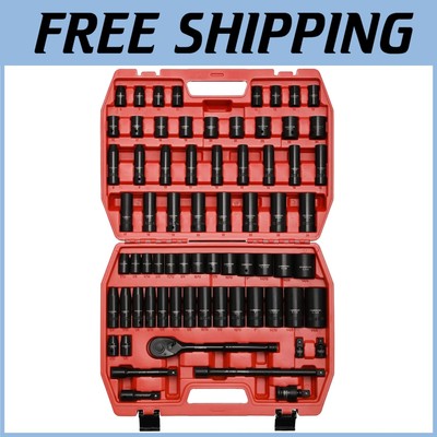 Heavy-Duty 1/2-Inch Impact Socket Set with Black Phosphate Finish - 70 Pieces