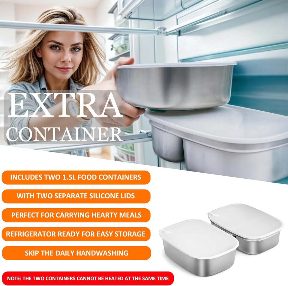 Scaldavivande Elettrico Portatile Con 2 Contenitori Acciaio 1,5L - Per Auto 12V/24V E Casa 220V