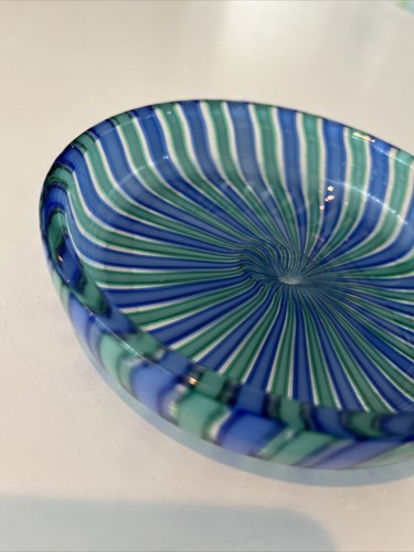 Vintage Murano Blue and Green Swirl Stripe Glass Dish MCM - Picture 3 of 12