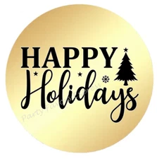 GOLD FOIL HAPPY HOLIDAYS CHRISTMAS ENVELOPE SEALS LABELS STICKERS PARTY FAVORS