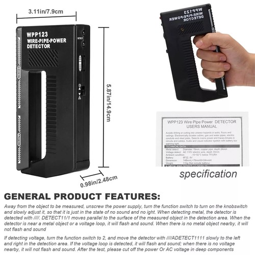 Escáner de Pared Detector de Metales, Tubo de Alerta de Alta Sensibilidad Alimentación Escáner de Pared Negro - Imagen 3 de 5