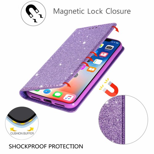 Bling Glitter Magnetic Wallet Stand Case For iPhone 16/15/14/13 Pro/12/11/XS/XR - Picture 17 of 17