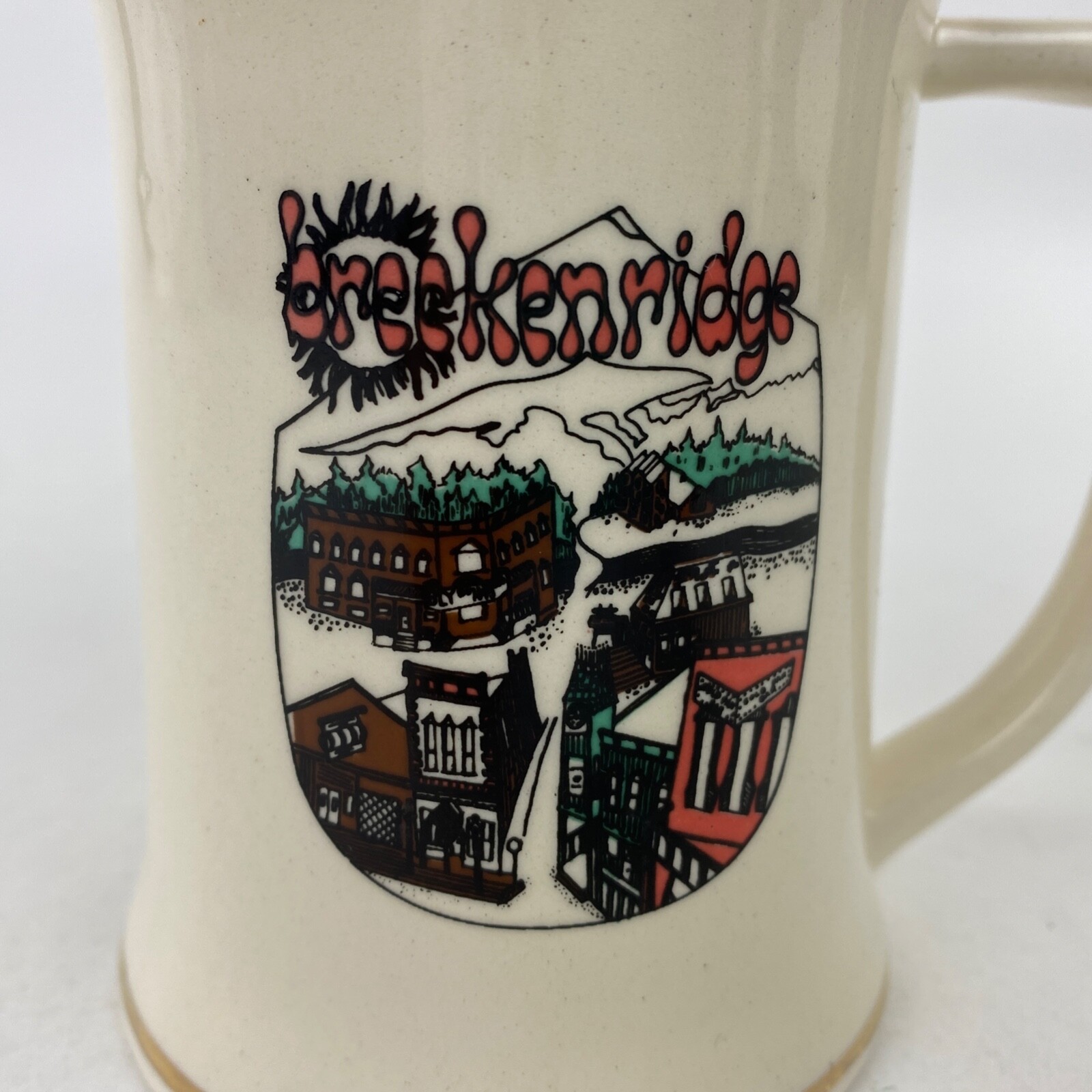 Vintage Breckenridge Colorado Coffee Mug Cup Ceramic Gold Tone Trim