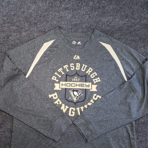 Majestic Pittsburgh Penguins Shirt Mens Large Gray Long Sleeve Cool Base Hockey - Picture 10 of 15