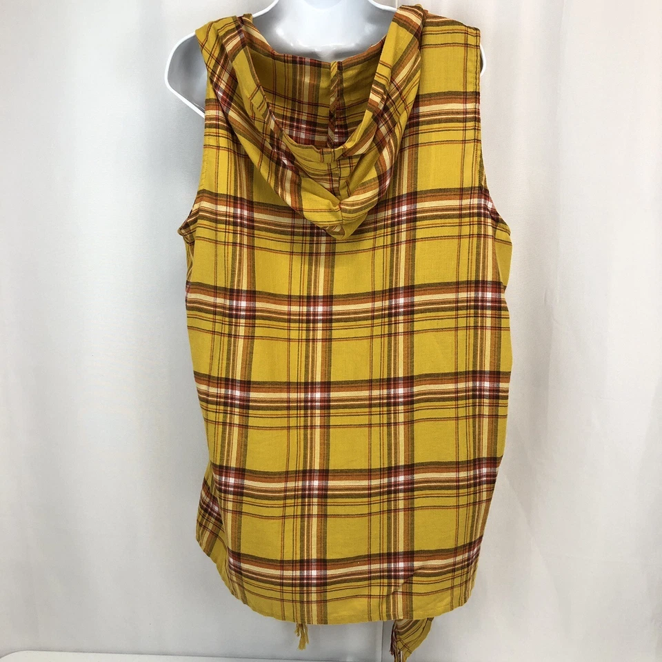 Cato EST 1946 Vest XL Honey Gold Plaid Hooded Fleece Fringe Waterfall Cardigan - Изображение 4 из 4