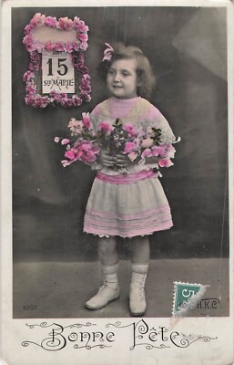 CP GOOD PARTY KLEINES MÄDCHEN MIT ROSEN IM KALENDER 15. AUGUST STE MARIE