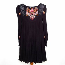 Free People Mohave Mini Dress Size Small Black Embroidered Boho Low Back Flowy