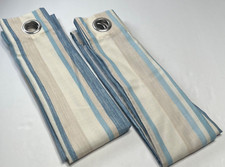 Laura Ashley Grommet Top Curtains 36x84 Panels 2 Light Blue Beige Stripe