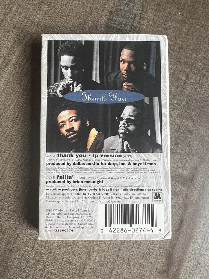 Boyz II Men Thank You кассетный сингл с Fallin' B-side, винтажная кассета - Изображение 2 из 4