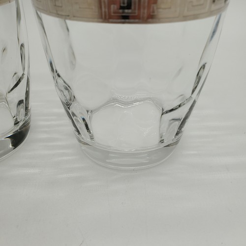 2 Vintage Silver and Clear Greek Key Design Whiskey Glasses - Picture 8 of 9