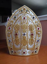 Brand New Hand Embroidered Precious Miter, Gold Embroidery and Faux Gems