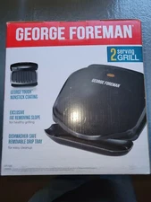 New - Open Box - George Foreman GR10B 2-Serving Classic Plate Grill, Black