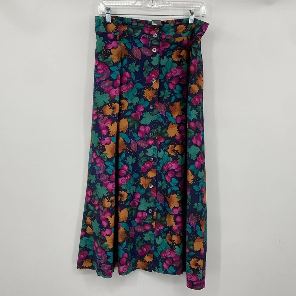 Conjunto Maxi Falda Blazer CHU Vintage Mujer LG 14 Fruta 100% Seda Doble Pecho Foto 2 de 4