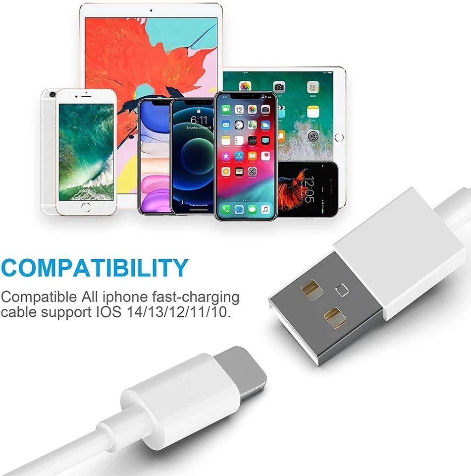 Super Fast USB Charger Cable Cord For iPhone 14 13 12 11 Pro Max XR XS 8 SE iPad - Image 4 of 4