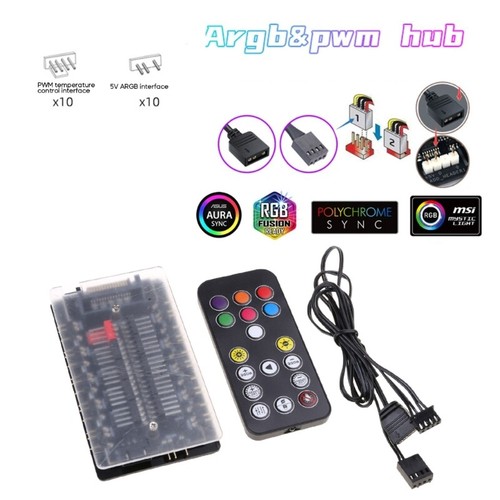 ARGB PWM HUB 5V-3PIN ARGB Case Fan Hub Adapter Temperature Control Cable - Afbeelding 2 van 8