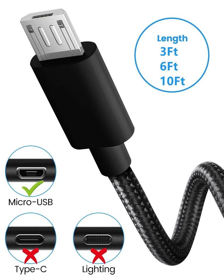 3/6/10FT Micro USB Fast Charging Cable Cord For Samsung LG Android Phone Charger - Image 2 of 4
