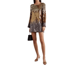 RIXO London Aria Ombre Sequined Crepe Mini Dress In Gold Medium