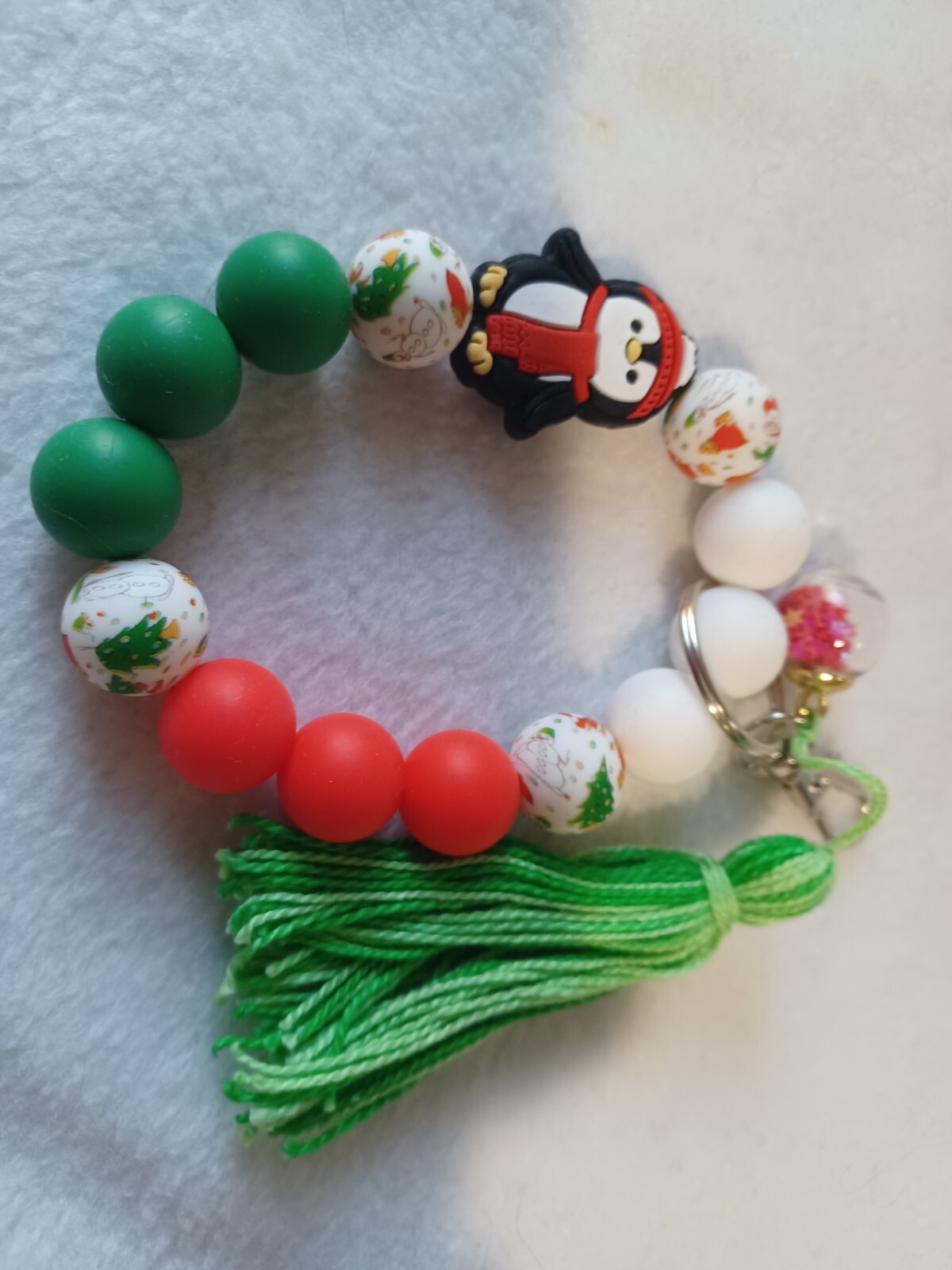 Festive Christmas Wristlet Keychain with Jewelry Bead for Handbags