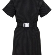 Pretty Little Thing Black Pin Stripe Belt T-Shirt Midi Dress Size 6