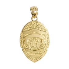 New 14k Yellow Gold Police Badge Pendant