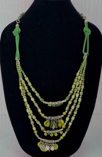 Boho 4 Strand Beaded Necklace Olive Spring Lime G… - image 1