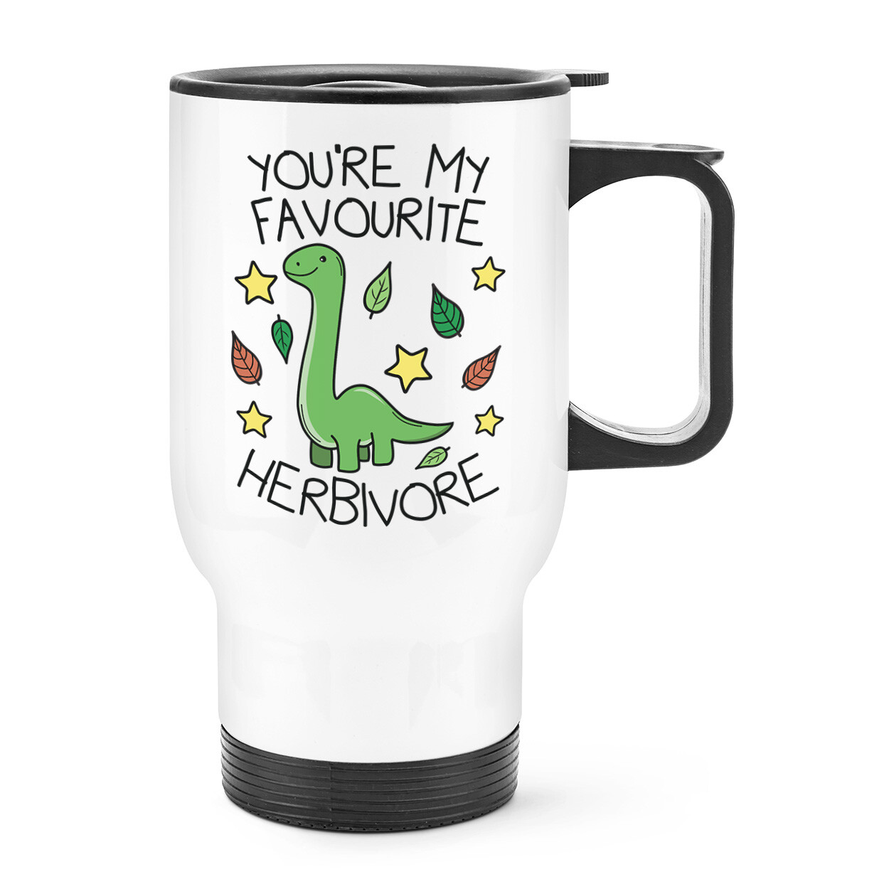 You're My Favourite Herbivore Travel Mug Cup With Handle Dinosaur Vegan
