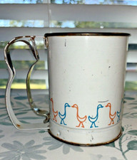 Androck Flour Sifter Ducks Geese Metal USA Red White Blue VTg Cottage 1950 s