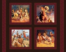 4 Warriors of the Plains Native Americans Pillow Panels Fabric 100% Cotton