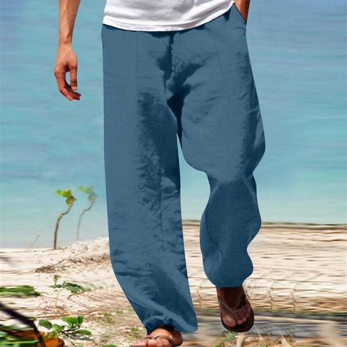 Herren Strand Natur Baumwolle Leinen Hose Sommer Relaxed Fit Einfarbig Hose. - Bild 14 von 37