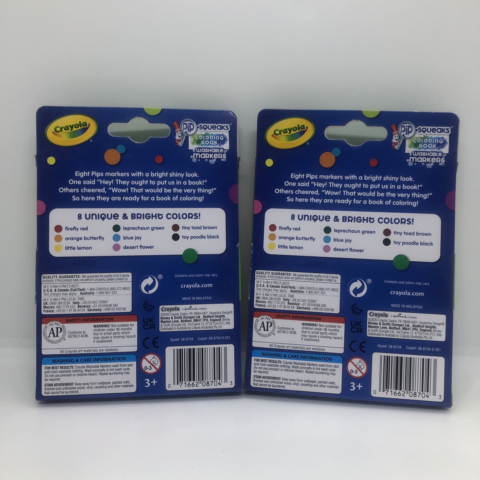 Crayola 8 Count Pip Squeak Washable Coloring Book Markers - Lot of 2