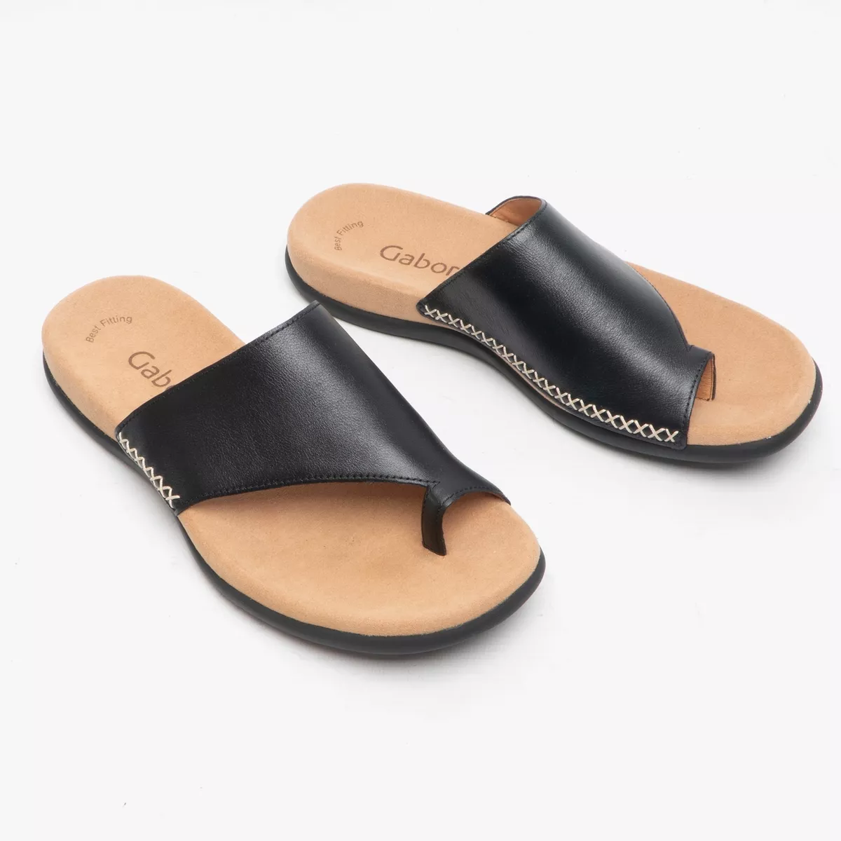Gabor LANZAROTE Ladies Leather Casual Toe Post Mule Sandals Black