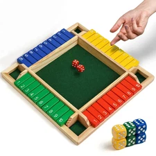4 Players Shut the Box Dice Game Wooden Board Math Number Game Family Fun gift
