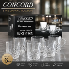 240ml Coffee CONCORD Mugs Clear 6Pcs Glass Latte Tea Cups Cappuccino Hot Drink