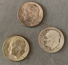 Lot of 3 Silver Roosevelt Dimes 1947 1955 1964 - 90% US Constitutional Junk Coin