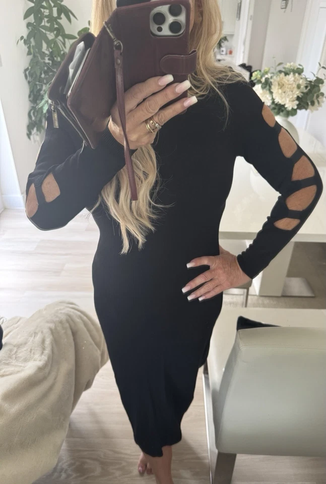Label Lab Black With Sexy Cut Out Sleeves, Knitted Jumper Dress Size 10 - Image 3 of 4