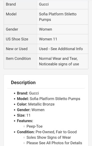Gucci Bronze Metallic Peep Toe Platform Heels Pumps Women’s Size 41 Italy w/ Box - Picture 16 of 16