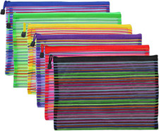 Zipper Mesh Pouch, 6 Pcs 6 Colors 9.8"x 7" Document Bag Zipper File Bags Storage