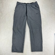 Nike Dri Fit Sweatpants Mens L Heather Gray Drawstring Waist Swoosh Logo Pockets