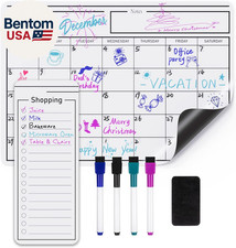 Magnetic Dry Erase Whiteboard Calendar, 12" X 17", Includes 4 Markers and Eraser
