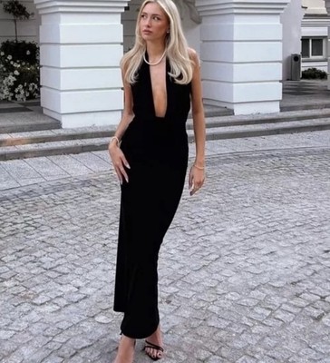 ZARA WOMAN DRAPED HALTER MIDI DRESS Sz L Black 3152/242 NWT | eBay
